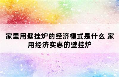 家里用壁挂炉的经济模式是什么 家用经济实惠的壁挂炉